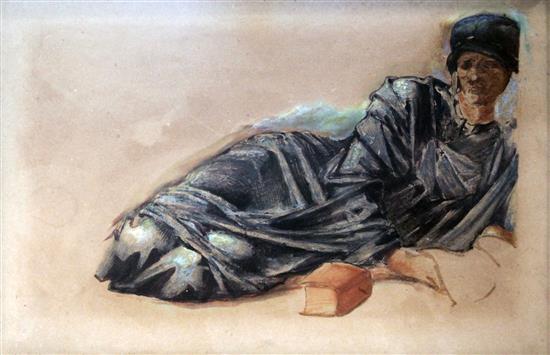 Sir Edward Coley Burne-Jones (1833-1898) Sketch of Lady Burne-Jones reclining beside a book 23.5 x 35.5in.